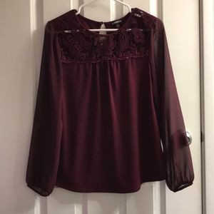 $15 Express Burgundy Blouse w/ sheer sleeves